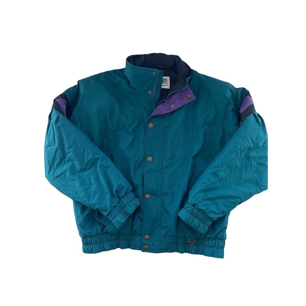 Fera Skiwear Teal Purple Colorblock Zip 80s‎ 90s Retro Jacket Outerwear Men's L